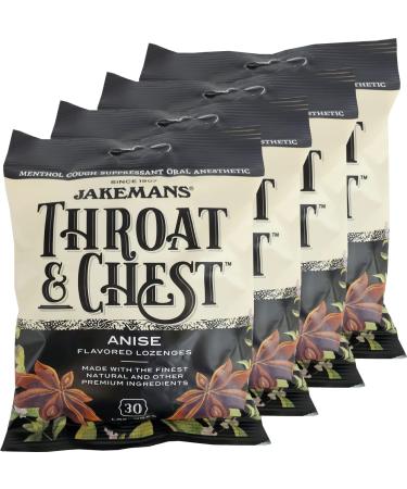 Jakemans Throat & Chest Menthol Cough Suppressant Anise - 30 Lozenges (4 Pack)