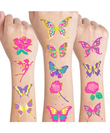 Butterfly Temporary Tattoos for Kids  Glitter Butterfly Party Supplies Fairy Butterfly Party Favors for Girls Women Fake Tattoos Butterfly Birthday Decorations Party Game Gifts Stickers (4 Sheets)