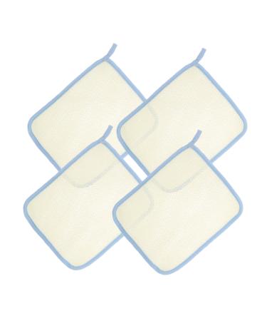 IWOWHERO 4pcs Square Towel Soap Bag Scrub Cloths for Your Wash Cloths for Showering Face Scrubber Nylon Beige