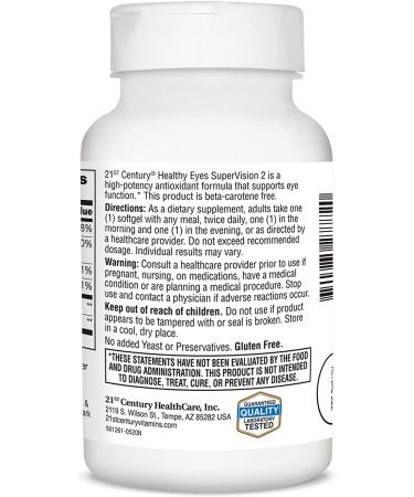 21st Century SuperVision2 Healthy Eyes Supplement - 120 Softgels | Optimal Eye Health - Buy Online on GoSupps.com