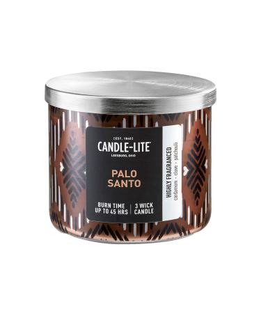 Candle-Lite Premium 3-Wick Palo Santo Scented Candle, 14 oz. Aromatherapy Candle with Glass Jar, Brown