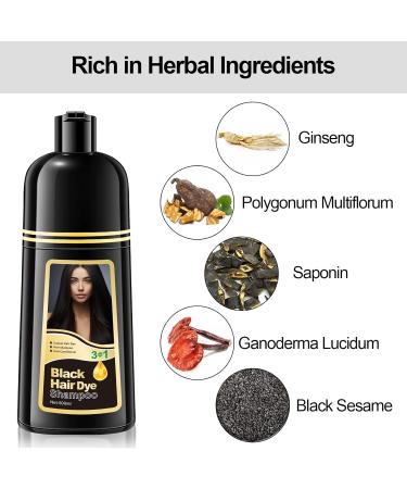 Black Hair Dye Shampoo - Instant Gray Hair Coverage | 3-in-1 Herbal Color Shampoo for Men & Women | Long Lasting 500ml - Buy Online on GoSupps.com