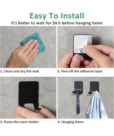 Boxing Razor Bracket Shower Hook Set - 2 Pieces Self-Adhesive Stainless Steel Multi-Purpose Towel Holder for Bathroom Bedroom & Kitchen - No Drilling Black - Buy Online on GoSupps.com