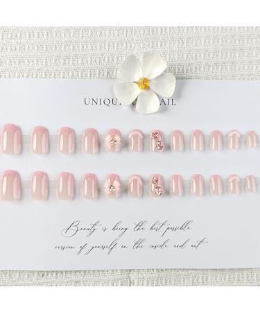 IMSOHOT Oval Press on Nails - Pink Short French Tips with Bow Tie Charms & Rhinestones - 24Pcs Acrylic False Nails for Women & Girls - Buy Online on GoSupps.com