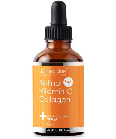 Retinol Vitamin C Collagen | Super Charged Anti-Aging Serum for Face | Pharmaceutical Grade Quality | Helps Smooth & Plump Fine Lines & Wrinkles & Brightens for Younger Skin | 2 fl oz / 60 ml 2 Fl Oz (Pack of 1)