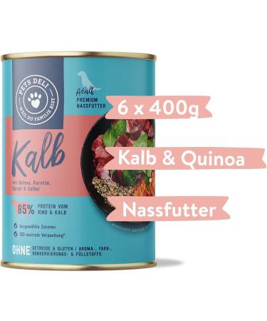 Pets Deli Wet Dog Food with Veal Quinoa Carrot Spinach & Sage Sugar & Gluten-Free 6 x 400g Pack - Buy Online on GoSupps.com