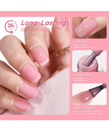 Jelly Gel Nail Polish Set - 6 Colors Nude & Sheer UV Soak Off - Perfect Valentine's Day Gift - Buy Online on GoSupps.com