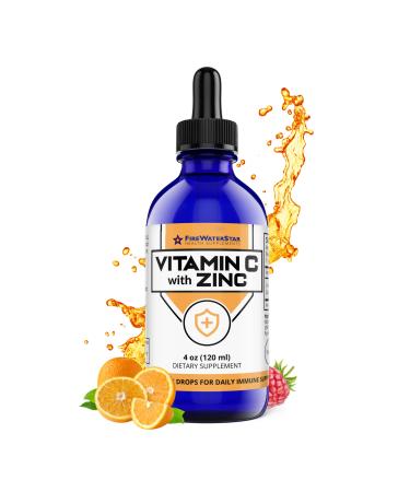 Liquid Vitamin C with Zinc - 4oz - 60 Servings - Organic Non-GMO - Adults and Kids - 99% Pure Ascorbic Acid - VIT C Drops - Bioactive Vitamin C Liquid - Immune Support Skin Health Antioxidants
