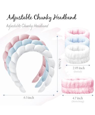 GRWN Skincare Chunky Puffy Cloud Foam Makeup Spa Headband & Wristband Set - Pink Blue White 3-Pack for Women - Buy Online on GoSupps.com