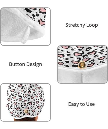 Love Leopard Pattern Dry Hair Cap & Quick Drying Towel Set - Super Absorbent Soft & Comfortable - 2 Piece Set - Buy Online on GoSupps.com
