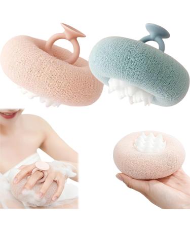 Super Soft Sunflower Suction Cup Bath Ball Sunflower Bath Sponges for Shower Exfoliating Bath Sponge Cleaning Brush with Suction Cup Mesh Pouf Bath Ball (Blue+Pink)