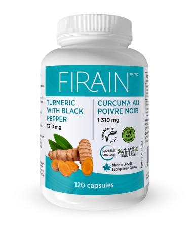 Firain Turmeric/Curcumin Capsules with Black Pepper Extract for better absorption - Premium Curcumin Supplement for Joint Support and Antioxidant Boost - 120 Capsules 1310mg