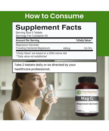Pure Nutrition MagG - Magnesium glycinate Supplement for Men and Women | High Absorption Magnesium Supplement | 200mg Elemental Magnesium | 120 Veg Tabs - Buy Online on GoSupps.com