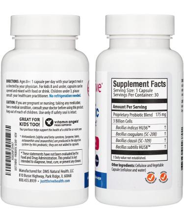 Just Thrive Probiotic & Antioxidant - Vegan Proprietary Blend - 30-Day Supply - 100% Spore-Based - 1000x Survivability - Immune & Digestive Health Support - Gluten-Free - 30 Count - Buy Online on GoSupps.com