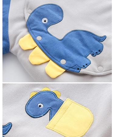 Cotton Baby Snowsuit Romper with Detachable Hood, Footies, and Cartoon Dinosaur Design - 3-6 Months Blue - Buy Online on GoSupps.com