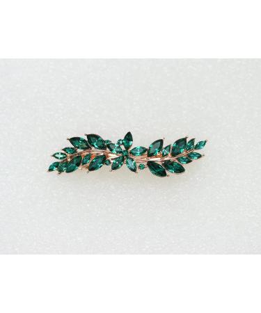 Shop Gorgeous Green Rhinestone Floral Hair Barrette Clip | Rose Gold Plated - International Shipping Available - Buy Online on GoSupps.com