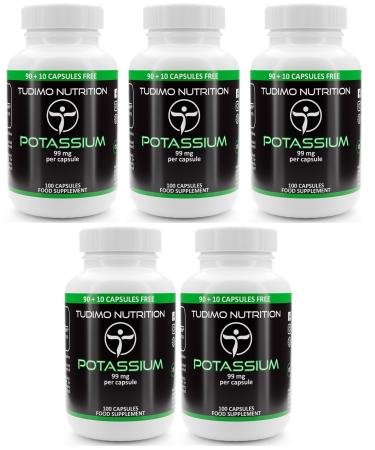 Potassium high -dose capsules (5 -pack) - 99mg per capsule - 100 pieces of fast resolving potassium tablets each with 99 mg of high -quality potassium gluconate (potassium gluconate) powder 100 pieces (5 Pack)