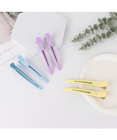 Aimike 6 Hair Clips for Styling & Cutting | No Trace Silicone Tape Hairdresser Clips for Thick & Thin Hair | Macaron Violet Blue & Yellow Compartment Clamps - Buy Online on GoSupps.com