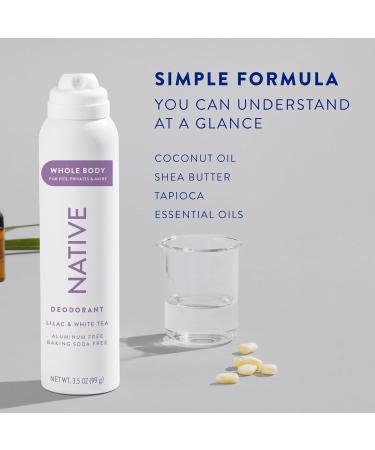 Native Whole Body Deodorant Spray Contains Naturally Derived Ingredients Deodorant for Women & Men | 72 Hour Odor Protection Aluminum Free with Coconut Oil and Shea Butter | Lilac & White Tea - Buy Online on GoSupps.com