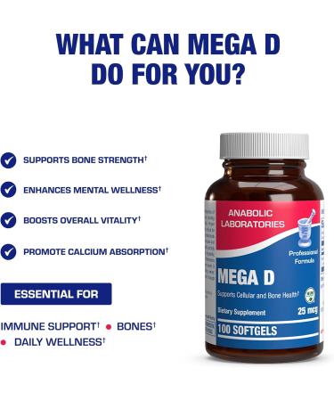 High Absorption Vitamin D3 1000IU - Clinical Formula Adult Vitamin D Supplement for Men and Women for Bone Teeth Muscle Mood and Immune Support - Easy to Swallow VIT D3 25 mcg - 100 Servings - Buy Online on GoSupps.com