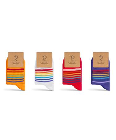 RAFRAY socks - rainbow striped sports socks - colorful sneaker socks in gift box - premium cotton - 4 pairs - size 36-40