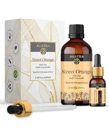 Avatra Orange Essential Oil for Diffuser Skin & Aromatherapy | Natural & Undiluted | Cleaning DIY Soap & Candle Making | Premium Grade with Glass Dropper- 3.38 Fl Oz Orange 3.38 Fl Oz (Pack of 1)