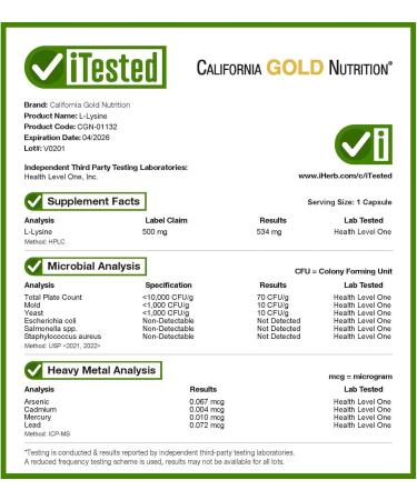 California Gold Nutrition L-Lysine 500 mg - 60 Veggie Capsules | Immune Support & Healthy Skin | Buy Internationally - Buy Online on GoSupps.com