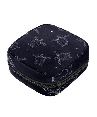 Black Sea Turtle Sanitary Napkin Storage Bag Feminine Product Pouches Portable Period Kit Bag Menstruation First Period Bag for Women Teen Girls Ladies Menstrual Cup Pouch Tampon Bags Color 4