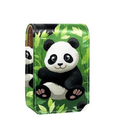 Travel Lipstick Organizer Case Lipstick Case Portable Makeup Bag With Mirror Animal Panda Bear Plant Leaf Illustration V585z8dmxb