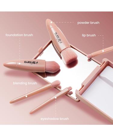 Minara Travel Makeup Brush Set of 5 with Mirror | Stylish Pouch | Perfect for Women | International Shipping - Buy Online on GoSupps.com