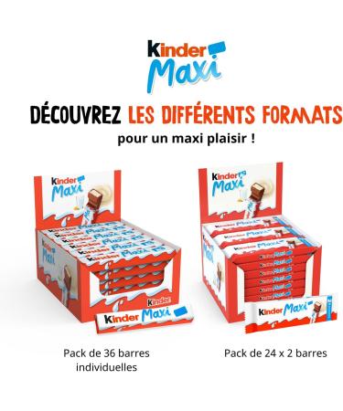 Kinder Maxi - Chocolate Bar with Melting Milk Heart Coated with Kinder Chocolate - Family Size - 36 Bars - Buy Online on GoSupps.com