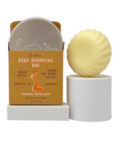 EARTH IS Body Hydrating Lotion Bar - Soothing Moisturizer All Skin Types - Blend of Grapeseed Jojoba and Carrot Seed Oils Mango Butter Vitamin E 3.2 OZ (Single bar with the case)
