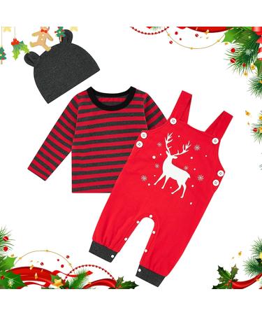 Infant Baby Boys Clothing Set | Newborn Cotton Romper Outfit | 3pcs Suit with T-shirt, Dungarees, and Hat | Red | 0-3 Months - Buy Online on GoSupps.com