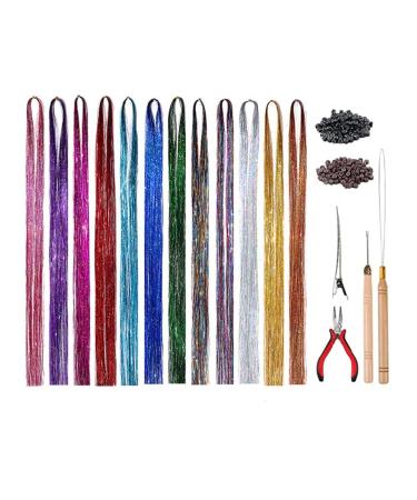 LAUDS Hair Extension Gold Wire Hair Extension Colored Wire Tinsel Set Heat Resistant Fairy Hair Tinsel Set with Tools