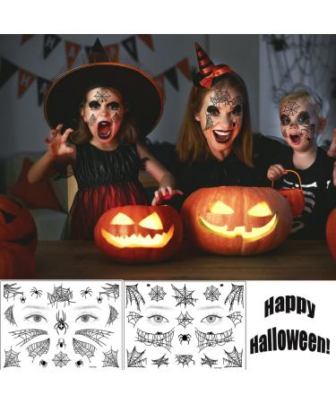 Halloween Spider Web Temporary Tattoos Kit - Waterproof Body and Face Stickers (12 Sheets) - Adults & Kids Costume Makeup - Buy Online on GoSupps.com