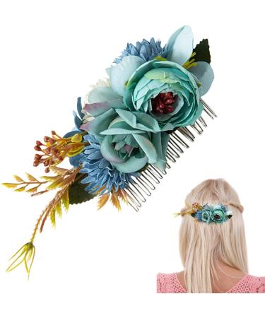 Anulely Hair Combs Floral Bridal Headpiece Bride Hair Comb Photo Prop Hair Wreath Spring Wedding Hair Piece Barrette Prom Girl Decorative Bridal Headband For Wedding Blue - Buy Online on GoSupps.com