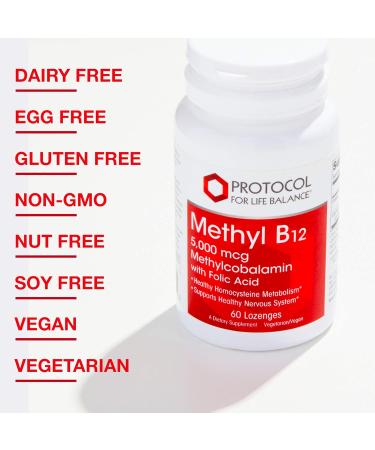 Protocol Methyl B12 5000mcg Lozenges - Vitamin B12 Folic Acid for Nervous System & Brain Support - 60 Count - Buy Online on GoSupps.com