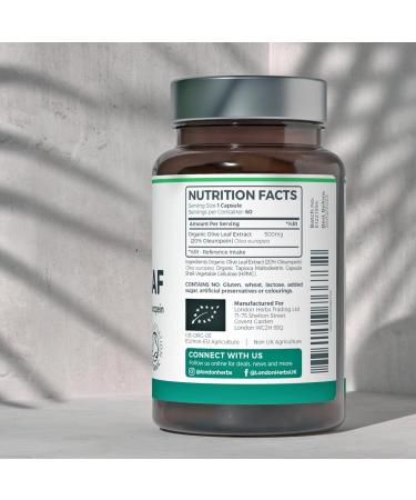 Organic Olive Leaf Extract Capsules | 500mg OLE 20% Oleuropein | Vegan & Gluten Free Herbal Supplement | Made in The UK with Olive Leaves from Spain | Biodegradable Packaging - Buy Online on GoSupps.com