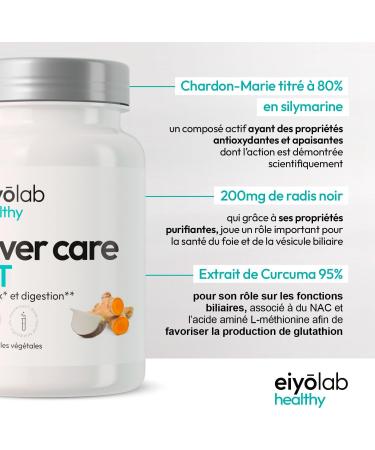 Complexe Detox Foie HT | Chardon Marie Curcuma Radis Noir | Fonction H patique & BIen tre Digestif | Colon & Minceur | Booster d Energie | Made in France | 60 G lules Vegan | Eiyolab - Buy Online on GoSupps.com