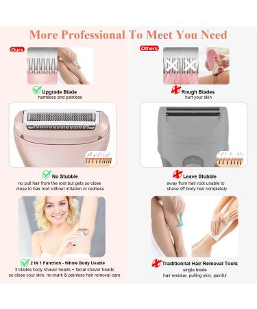 2-in-1 Electric Razor for Women | Wet & Dry Painless Hair Removal | Waterproof Body Shaver for Face, Legs, Underarms | Rechargeable Cordless Trimmer with 2 Heads - Buy Online on GoSupps.com
