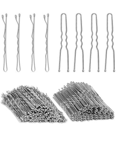 Silver Bobby Pins AITRAI 200pcs Silver Hair Pins Kit Silver Bobby Pins for White Grey Hair and U-shaped Hair Pins Bun with Box Hair Pins for Women Girls Silver (2.4 Inch & 2.2 Inch)