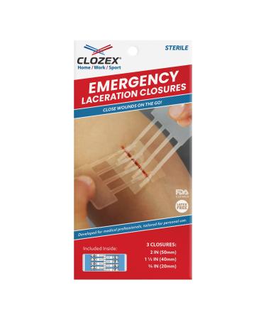 Clozex Emergency Laceration Closures - Repair Wounds Without Stitches. FDA Cleared Skin Closure Device for 3 Individual Wounds Or Combine for Total Length of 4 1/4 Inches. Life Happens, Be Ready! 3 Closures- 3/4", 1 1/2", 2"
