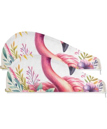 Flamingo Sunglasses Floral Wreath Hair Towels 2 Pack | Super Absorbent Quick Dry Hair Turbans for Women & Girls - Buy Online on GoSupps.com