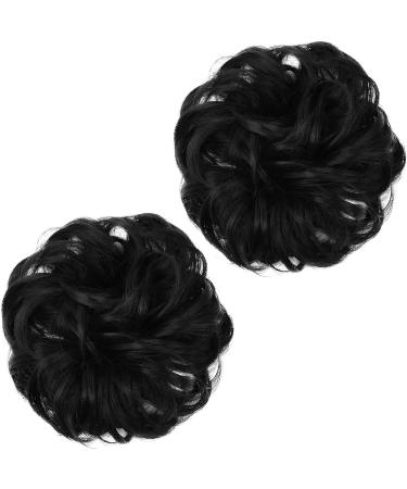 SARLA 2PCS Messy Hair Bun Scrunchies in Jet Black - Synthetic Updo Hair Extensions for Women and Girls - Buy Online on GoSupps.com