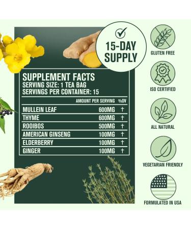 Betterbrand Better Lungs Detox Tea - Mullein Leaf, Ginseng, Elderberry, Ginger & Thyme Herbal Tea Bags - Lung Cleanse, Congestion Relief, Mucus Detox - 15 Caffeine-Free Bags - Buy Online on GoSupps.com