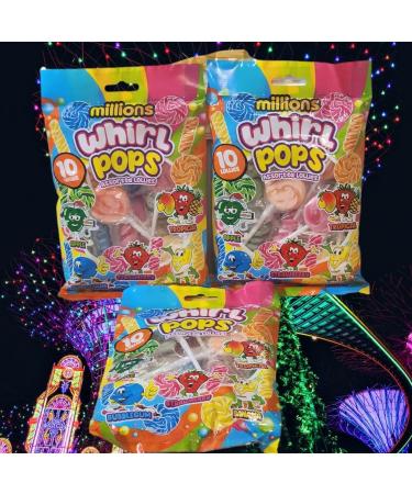 Millions Mini Whirl Pops Assorted Flavors 3 Bag Bundle 100g Each with 10 Lollipops Per Bag - Buy Online on GoSupps.com