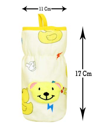 Soft Plush Stretchable Baby Feeding Bottle Cover Pack of 3 | Cute Animated Overall Print | Easy to Hold Strap | Multicolor Wide Neck 240-330ml/8-11oz - Buy Online on GoSupps.com