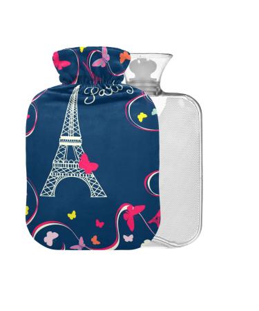 Paris Eiffel Tower Hot Water Bottle with Cover 2L Large Hot Water Bag for Pain Relief Bed Hand and Feet