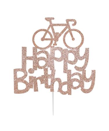LissieLou Bicycle Style Happy Birthday Cake Topper Decoration in Rose Gold Made in the UK