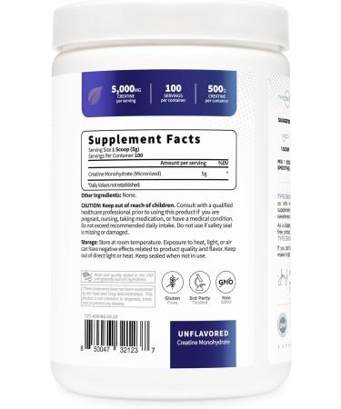 Type Zero Creatine Monohydrate 500g | Unflavored | 5000mg Per Serving | Keto Friendly Gluten Free Zero Sugar | 100 Servings - Buy Online on GoSupps.com